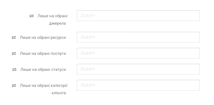 Блок фільтрів сповіщення з включенням та виключенням джерел, ресурсів, послуг і статусів